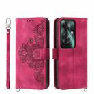 For OPPO Reno11 F Skin-feel Flowers Embossed Wallet Leather Phone Case(Wine Red) - 1