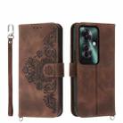 For OPPO Reno11 F Skin Feel Flowers Embossed Wallet Leather Phone Case(Brown) - 1