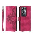 For OPPO A2 Skin-feel Flowers Embossed Wallet Leather Phone Case(Wine Red) - 1