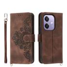 For OPPO A3 4G / 5G / A3X 4G / 5G India Skin Feel Flowers Embossed Wallet Leather Phone Case(Brown) - 1