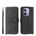 For OPPO A3 4G / 5G / A3X 4G / 5G India Skin Feel Flowers Embossed Wallet Leather Phone Case(Black) - 1