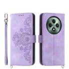 For OPPO Reno12 F 4G / 5G / F27 India Skin Feel Flowers Embossed Wallet Leather Phone Case(Purple) - 1