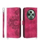 For OPPO Reno12 F 4G / 5G / F27 India Skin Feel Flowers Embossed Wallet Leather Phone Case(Wine Red) - 1