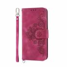 For OPPO Reno12 F 4G / 5G / F27 India Skin Feel Flowers Embossed Wallet Leather Phone Case(Wine Red) - 2