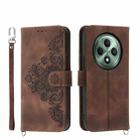 For OPPO Reno12 F 4G / 5G / F27 India Skin Feel Flowers Embossed Wallet Leather Phone Case(Brown) - 1