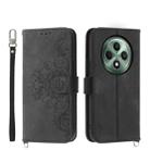 For OPPO Reno12 F 4G / 5G / F27 India Skin Feel Flowers Embossed Wallet Leather Phone Case(Black) - 1