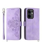 For OPPO Reno13 F 4G / 5G Skin Feel Flowers Embossed Wallet Leather Phone Case(Purple) - 1