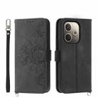 For OPPO A5 PRO 5G Global Skin Feel Flowers Embossed Wallet Leather Phone Case(Black) - 1