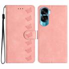 For Honor 90 Lite Seven Butterflies Embossed Leather Phone Case(Pink) - 1