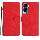 For Honor 90 Lite Seven Butterflies Embossed Leather Phone Case(Red) - 1