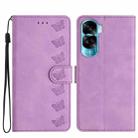 For Honor 90 Lite Seven Butterflies Embossed Leather Phone Case(Purple) - 1