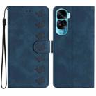 For Honor 90 Lite Seven Butterflies Embossed Leather Phone Case(Blue) - 1