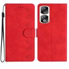 For Honor 90 Pro Seven Butterflies Embossed Leather Phone Case(Red) - 1