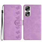 For Honor 90 Pro Seven Butterflies Embossed Leather Phone Case(Purple) - 1