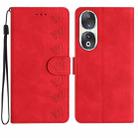 For Honor 90 Seven Butterflies Embossed Leather Phone Case(Red) - 1