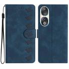 For Honor 90 Seven Butterflies Embossed Leather Phone Case(Blue) - 1