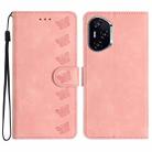 For Honor 400 Global 156.5mm Seven Butterflies Embossed Leather Phone Case(Pink) - 1