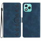For Honor 400 Lite Global Seven Butterflies Embossed Leather Phone Case(Blue) - 1