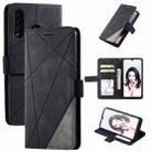 For Huawei P30 Lite Skin Feel Splicing Horizontal Flip Leather Case with Holder & Card Slots & Wallet & Photo Frame(Black) - 1