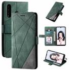 For Huawei P30 Lite Skin Feel Splicing Horizontal Flip Leather Case with Holder & Card Slots & Wallet & Photo Frame(Green) - 1