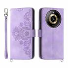 For Realme 11 Pro 5G/11 Pro+ 5G Skin-feel Flowers Embossed Wallet Leather Phone Case(Purple) - 1