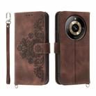 For Realme 11 Pro 5G/11 Pro+ 5G Skin-feel Flowers Embossed Wallet Leather Phone Case(Brown) - 1