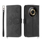 For Realme 11 Pro 5G/11 Pro+ 5G Skin-feel Flowers Embossed Wallet Leather Phone Case(Black) - 1