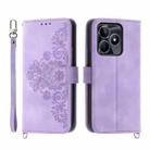 For Realme C53 Skin-feel Flowers Embossed Wallet Leather Phone Case(Purple) - 1