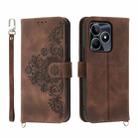 For Realme C53 Skin-feel Flowers Embossed Wallet Leather Phone Case(Brown) - 1