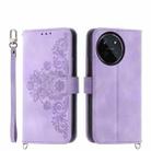 For Realme 11 4G Skin-feel Flowers Embossed Wallet Leather Phone Case(Purple) - 1