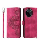 For Realme 11 4G Skin-feel Flowers Embossed Wallet Leather Phone Case(Wine Red) - 1