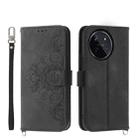 For Realme 11 4G Skin-feel Flowers Embossed Wallet Leather Phone Case(Black) - 1