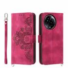For Realme 11 5G Skin-feel Flowers Embossed Wallet Leather Phone Case(Wine Red) - 1