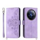 For Realme 12 Pro+ Skin-feel Flowers Embossed Wallet Leather Phone Case(Purple) - 1