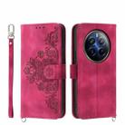 For Realme 12 Pro+ Skin-feel Flowers Embossed Wallet Leather Phone Case(Wine Red) - 1