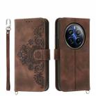 For Realme 12 Pro+ Skin-feel Flowers Embossed Wallet Leather Phone Case(Brown) - 1