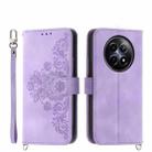 For Realme 12 5G Skin-feel Flowers Embossed Wallet Leather Phone Case(Purple) - 1