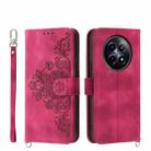 For Realme 12 5G Skin-feel Flowers Embossed Wallet Leather Phone Case(Wine Red) - 1