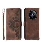 For Realme 12 5G Skin-feel Flowers Embossed Wallet Leather Phone Case(Brown) - 1