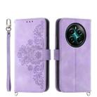 For Realme 12+ Skin-feel Flowers Embossed Wallet Leather Phone Case(Purple) - 1