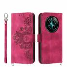 For Realme 12+ Skin-feel Flowers Embossed Wallet Leather Phone Case(Wine Red) - 1