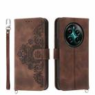 For Realme 12+ Skin-feel Flowers Embossed Wallet Leather Phone Case(Brown) - 1