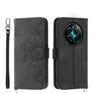 For Realme 12+ Skin-feel Flowers Embossed Wallet Leather Phone Case(Black) - 1