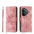 For Realme GT 6 Global Skin-feel Flowers Embossed Wallet Leather Phone Case(Pink) - 1