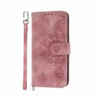 For Realme GT 6 Global Skin-feel Flowers Embossed Wallet Leather Phone Case(Pink) - 2