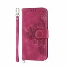 For Realme GT 6 Global Skin-feel Flowers Embossed Wallet Leather Phone Case(Wine Red) - 2