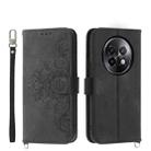 For Realme 13+ Skin-feel Flowers Embossed Wallet Leather Phone Case(Black) - 1
