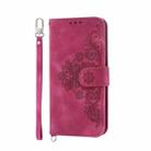 For Realme C75 / Realme 14x Skin-feel Flowers Embossed Wallet Leather Phone Case(Wine Red) - 2