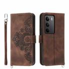 For Realme C75 / Realme 14x Skin-feel Flowers Embossed Wallet Leather Phone Case(Brown) - 1