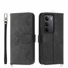 For Realme C75 / Realme 14x Skin-feel Flowers Embossed Wallet Leather Phone Case(Black) - 1